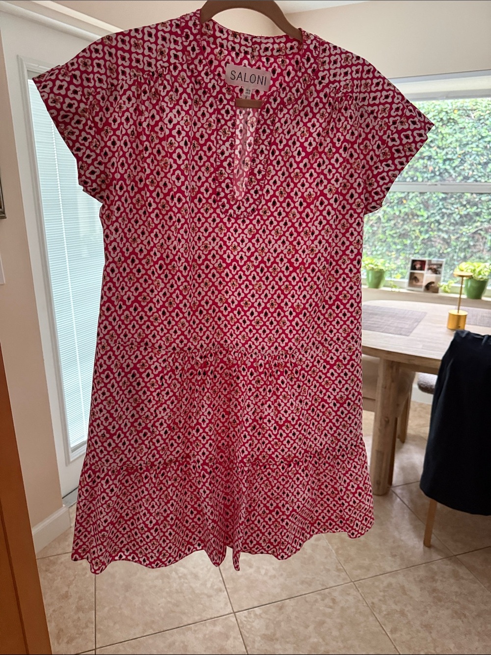SALONI Red and White Printed Midi Dress